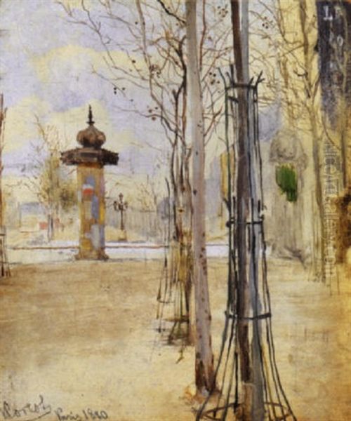 Scorcio Di Strada A Parigi, 1880 Oil Painting by Vittorio Matteo Corcos