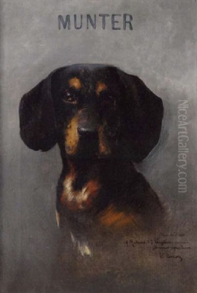 Portrait Of Munter, A Dachshund Oil Painting by Vittorio Matteo Corcos