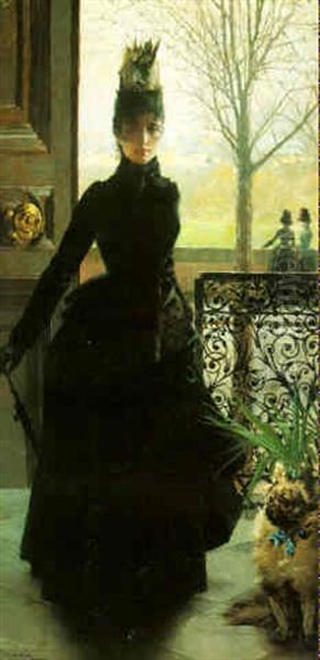 An Elegant Lady Oil Painting by Vittorio Matteo Corcos