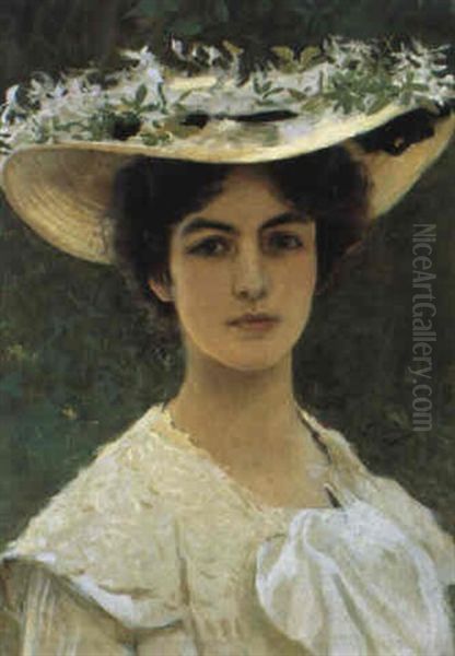 Ritratto Di Giovanetta Con Cappello Oil Painting by Vittorio Matteo Corcos