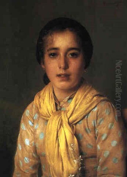 Portrait Of A Girl With A Yellow Shawl Oil Painting by Vittorio Matteo Corcos