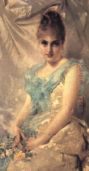 Portrait D'une Jeune Femme Aux Fleurs by Vittorio Matteo Corcos