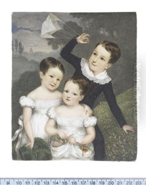 The Three Children Of Bonamy And Caroline Dobree; Bonamy (1818-1907), Caroline (b.1820) And Mary (b.1821 Oil Painting by William Corden