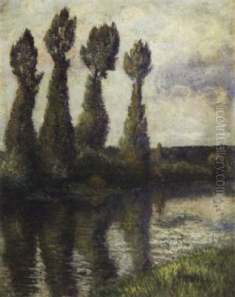 Peupliers Au Bord De La Riviere Oil Painting by Frederic Samuel Cordey