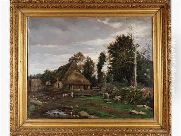 La Vieille Ferme Et Les Moutons Oil Painting by Charles Pierre Modeste Cordier