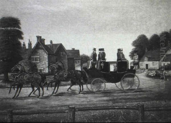 Loaded Coach And Four Setting Out Of A Village Oil Painting by John Cordrey