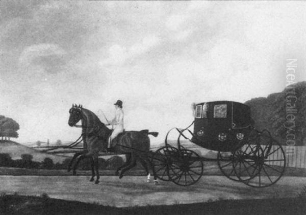 A Horse Drawn Coach On An Open Landscape Oil Painting by John Cordrey