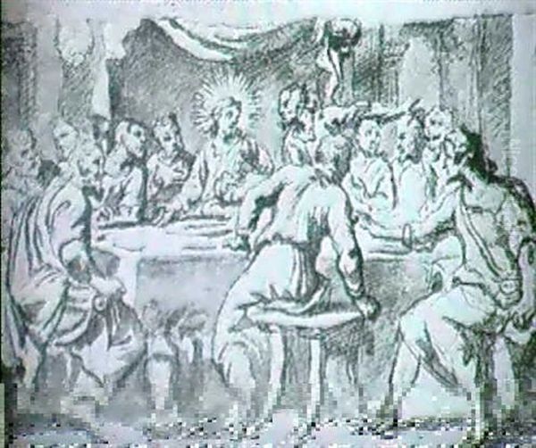 Recto: The Last Supper Verso: A Perspectival Sketch Oil Painting by Belisario Corenzio