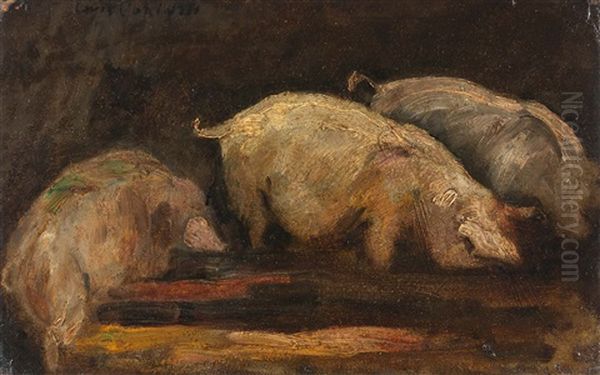 Fressende Schweine Oil Painting by Lovis Corinth