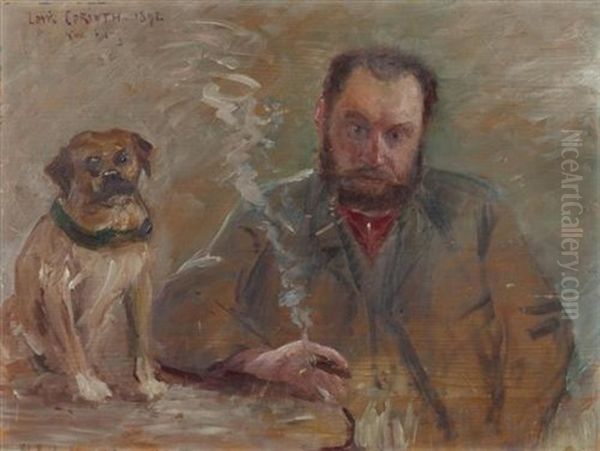 Herr Am Tisch Mit Hund Oil Painting by Lovis Corinth