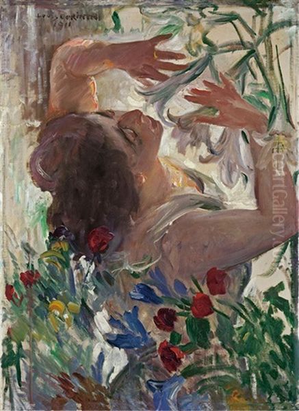 Frau Mit Lilien Im Treibhaus Oil Painting by Lovis Corinth