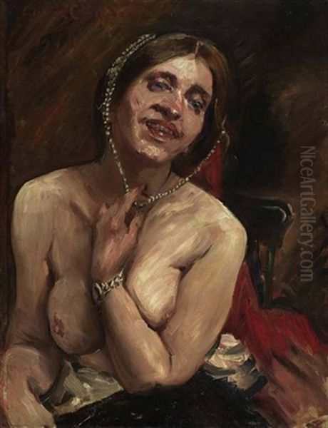 Weiblicher Halbakt Im Sessel. (die Schauspielerin Gertrud Eysoldt) Oil Painting by Lovis Corinth