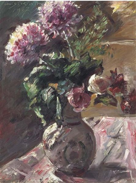 Chrysanthemen Und Rosen Im Krug Oil Painting by Lovis Corinth