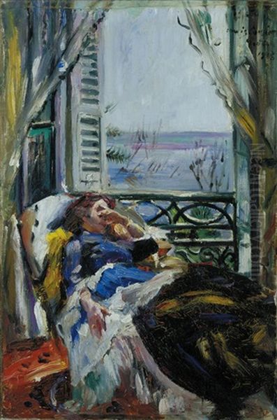 Frau Im Liegestuhl Am Fenster (woman In A Deckchair By The Window) Oil Painting by Lovis Corinth