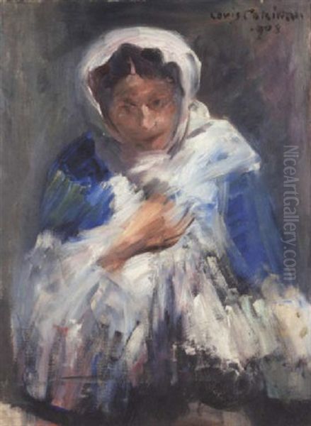 Dame Im Abendmantel - Charlotte Berend-corinth Im Hermelinmantel, Mit Konigsblauem Besatz Oil Painting by Lovis Corinth