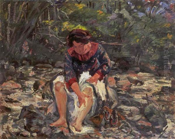 Madchen Im Waldbach Oil Painting by Lovis Corinth