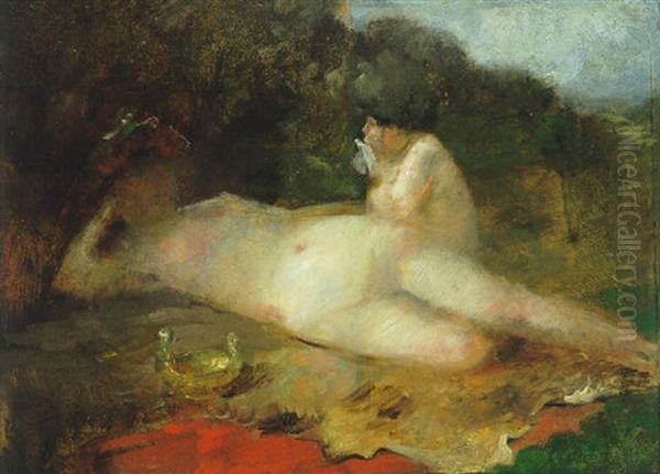 Nymphe Und Flotender Faun Oil Painting by Lovis Corinth