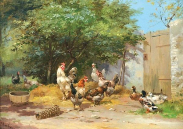 Les Poules Oil Painting by Auguste Angelvy