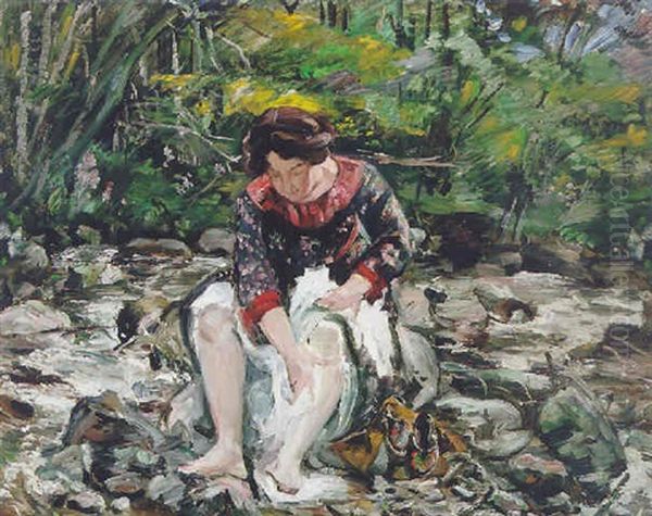 Madchen Im Waldbach Oil Painting by Lovis Corinth