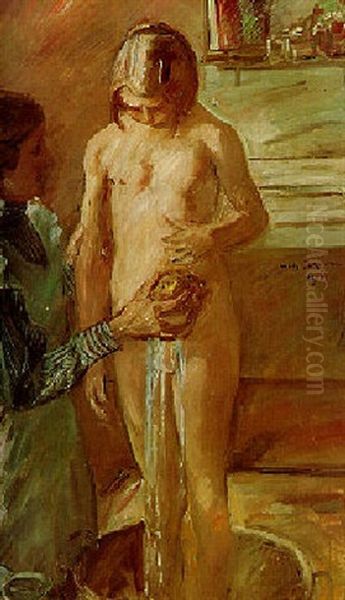 Kleines Madchen Im Waschzuber Oil Painting by Lovis Corinth