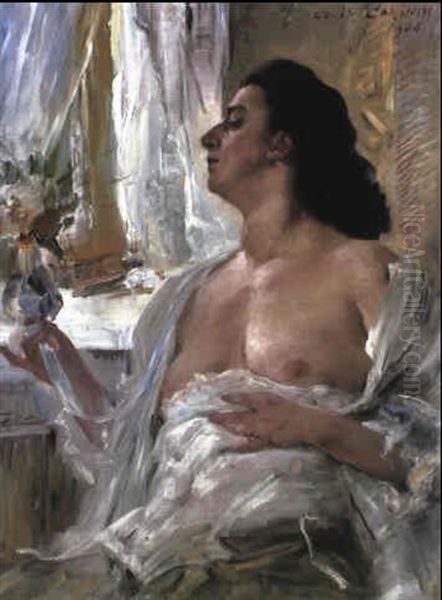 Weiblicher Halbakt Am Fenster (charlotte Berend-corinth) Oil Painting by Lovis Corinth