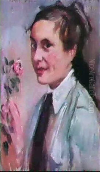 Die Rose - Portrait Lucie Mainzer Oil Painting by Lovis Corinth