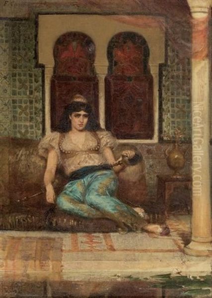 Odalisque Assise Sur Un Divan Oil Painting by Fernand Cormon