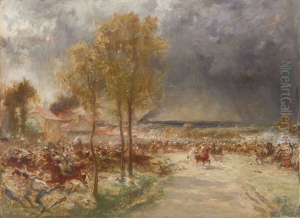 Scene De Bataille Oil Painting by Fernand Cormon