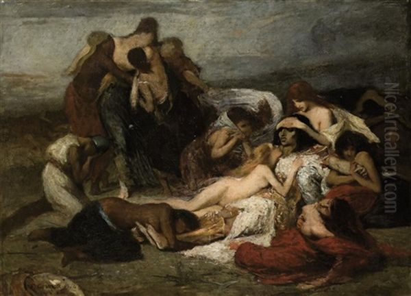 La Mort De Ravana, Roi De Ceylan Oil Painting by Fernand Cormon