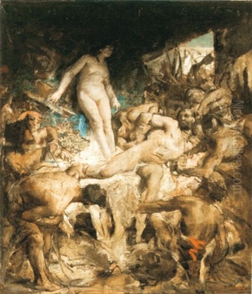 Samson Et Dalila Oil Painting by Fernand Cormon