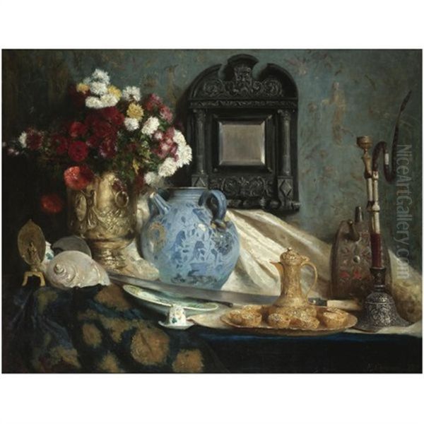 Still Life With Coffee Service And Hookah Oil Painting by Fernand Cormon