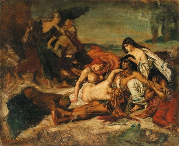 La Mort De Ravana (+ Etude De Tetes, Verso) Oil Painting by Fernand Cormon