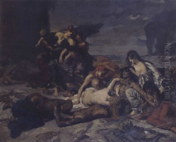 La Mort De Ramania Oil Painting by Fernand Cormon