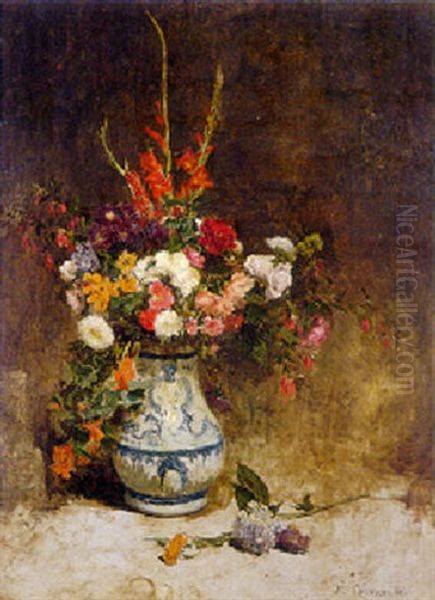 A Vase Of Flowers Oil Painting by Fernand Cormon