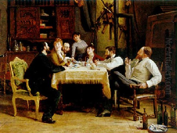 A Friend's Lunch Oil Painting by Fernand Cormon