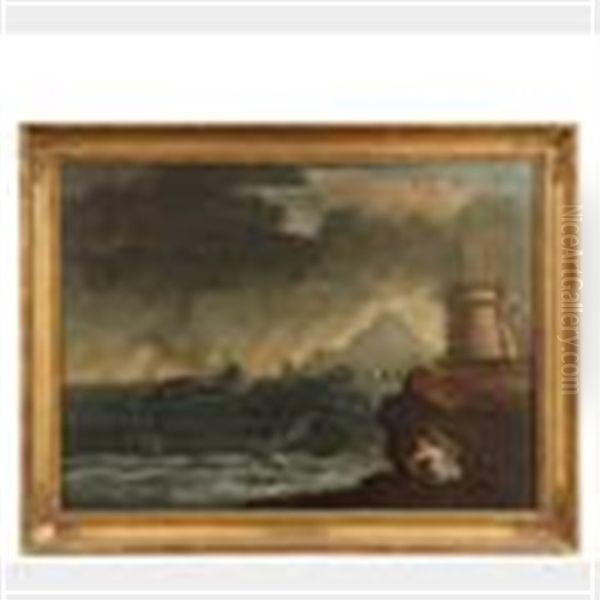 Storm In The Gulf Of Naples, 1811 Oil Painting by Michele Felice Corne