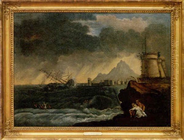 Storm In The Gulf Of Naples Oil Painting by Michele Felice Corne