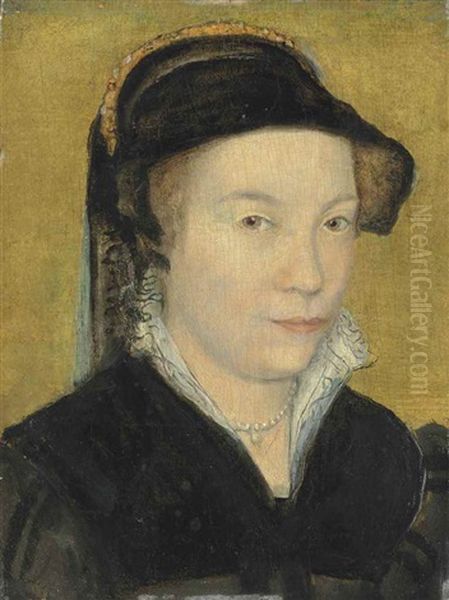 Portrait Of A Lady, Bust-length, In A Black Dress And Black Hood With A Bongrace Oil Painting by  Corneille de Lyon