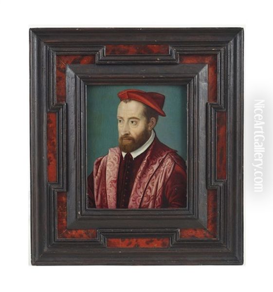 Portrait Of A Cardinal, Traditionally Said To Be Cesare Borgia (1475-1507), Bust Length, Against A Blue Background Oil Painting by  Corneille de Lyon