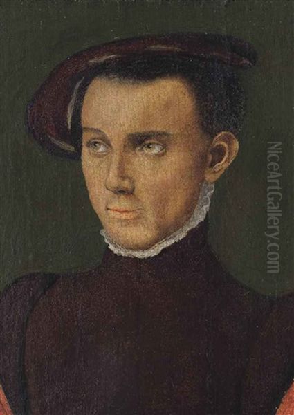 Portrait Of A Gentleman, Half-length, In A Red Coat And Cap Oil Painting by  Corneille de Lyon