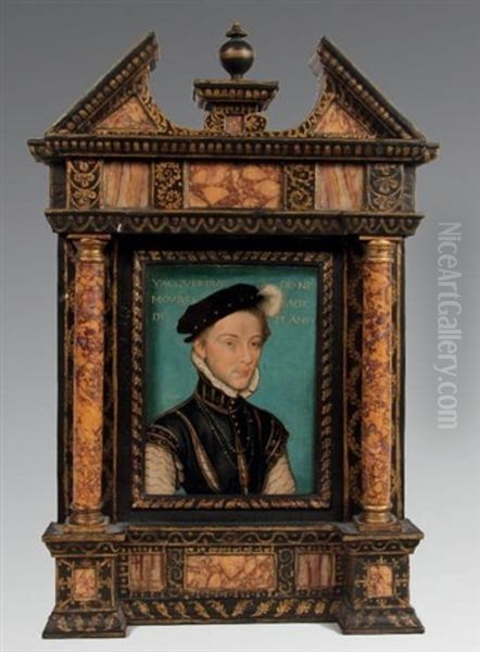 Portrait De Gentilhomme En Collet De Velours Noir A Galons Dores Et Collerette Blanche, Coiffe D'une Toque A Plume, Dit Jacques De Savoie, Duc De Nemours (1531-1585) Oil Painting by  Corneille de Lyon