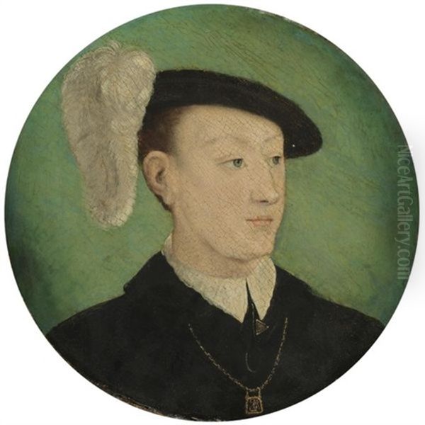 Portrait Of A Young Man Wearing A Black Coat And A Feathered Hat (francois, Dauphin Of France?) Oil Painting by  Corneille de Lyon