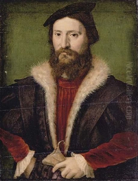 Portrait Of A Gentleman In A Black Ermine-trimmed Coat And Red Velvet Doublet Oil Painting by  Corneille de Lyon