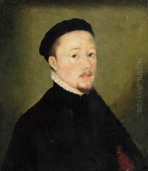 Portrait Of A Man, Bust Length, Wearing A Black Overcoat And A Beret Oil Painting by  Corneille de Lyon