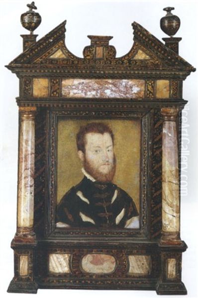 Portrait Of A Bearded Man Wearing A Black Slashed Doublet With Gold Braid Oil Painting by  Corneille de Lyon