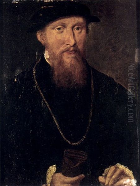 A Portrait Of A Gentleman In A Black Coat With A Gold Chain Oil Painting by  Corneille de Lyon