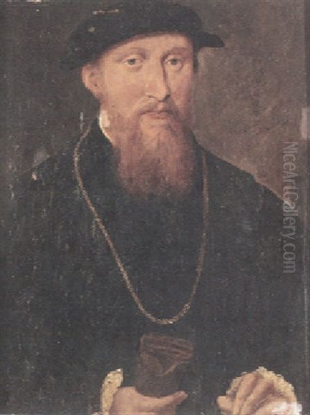 A Portrait Of A Gentleman In A Black Coat With A Gold Chain Oil Painting by  Corneille de Lyon