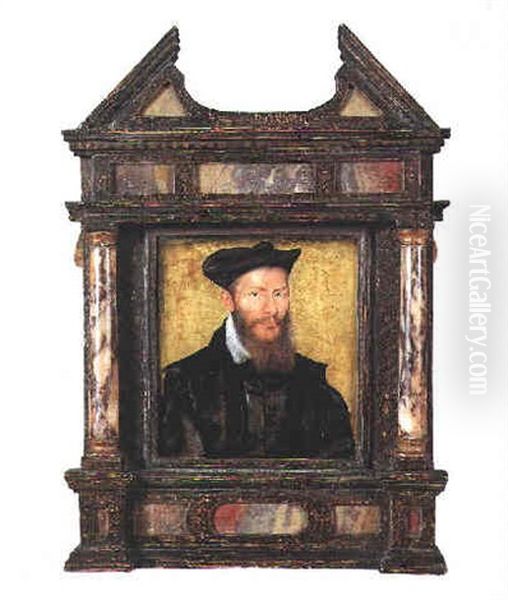 Portrait D'homme Barbu Au Chapeau Sur Fond Vert Oil Painting by  Corneille de Lyon