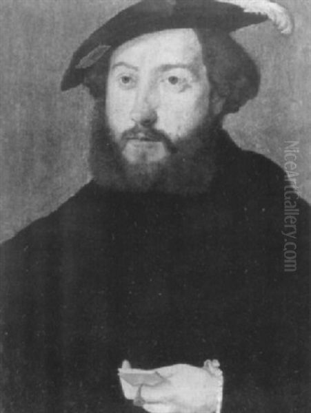 Portrait Of A Gentleman, Small Length, In A Black Coat And  Cap, Holding A Letter Oil Painting by  Corneille de Lyon