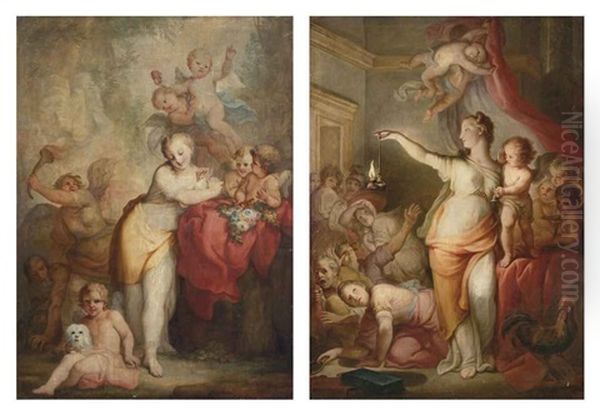 Allegoria Del Vizio (+ Allegoria Della Virtu; 2 Works) Oil Painting by Francesco Corneliano